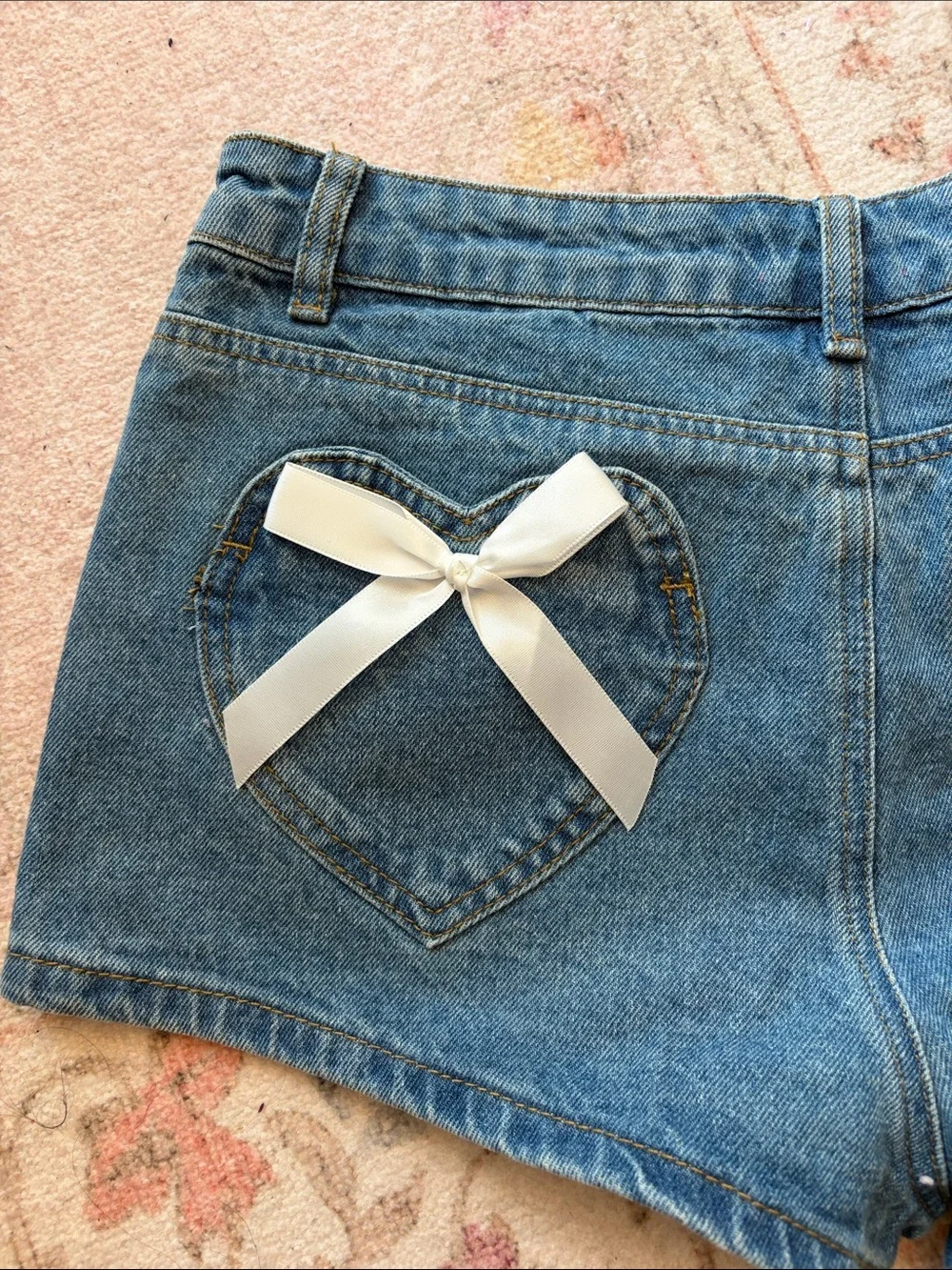 Edikted Denim Short with Hearts and Bows